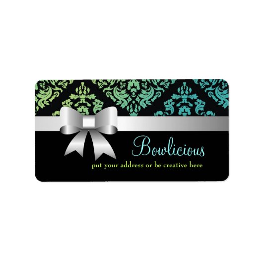 311-Luxueus Turquiose Limoen Damask Label (Voorkant)
