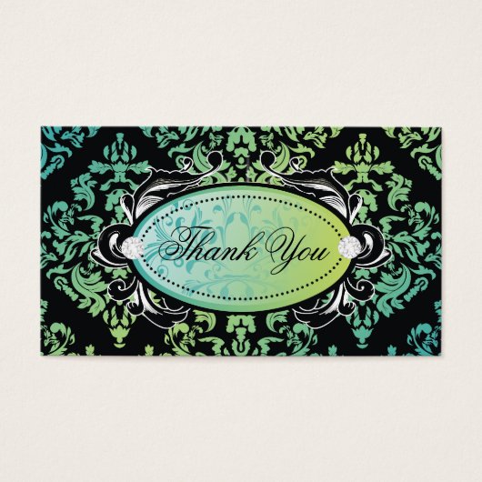 311-Luxueus Turquoise Damask Dank u Labels Visitekaartjes (Voorkant)