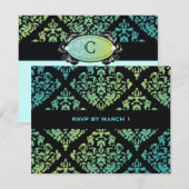 311-Luxueus Turquoise Limoen Damask RSVP (Voorkant / Achterkant)