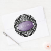 311 Luxueus Zwart Wit Damast Paarse Ronde Sticker (Envelop)