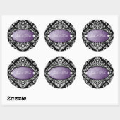 311 Luxueus Zwart Wit Damast Paarse Ronde Sticker (Vel)