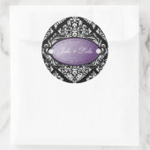 311 Luxueus Zwart Wit Damast Paarse Ronde Sticker (Tas)