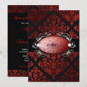 311-Luxurious Red Licorice Damask Invitation Kaart (Voorkant / Achterkant)