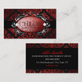 311 Luxurious Red Licorice Damask Monogram Visitekaartje (Voorkant / Achterkant)