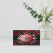 311 Luxurious Red Licorice Damask Monogram Visitekaartje (Staand voorkant)