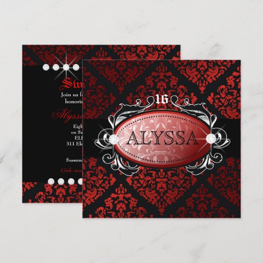 311 Luxurious Red Licorice Damask Sweet 16 Kaart (Voorkant / Achterkant)