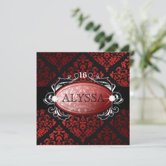 311 Luxurious Red Licorice Damask Sweet 16 Kaart (Staand voorkant)