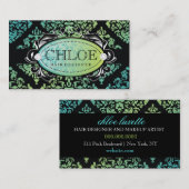 311-Luxurious Turquoise n Limoen Damask Monogram Visitekaartje (Voorkant / Achterkant)