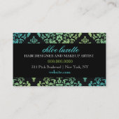 311-Luxurious Turquoise n Limoen Damask Monogram Visitekaartje (Achterkant)
