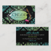 311-Luxurious Turquoise n Limoen Damask Monogram Visitekaartje (Voorkant / Achterkant)