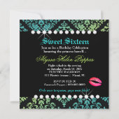 311-Luxurious Turquoise n' Limoen Damask Sweet 16 Kaart (Achterkant)