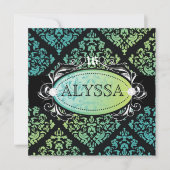 311-Luxurious Turquoise n' Limoen Damask Sweet 16 Kaart (Voorkant)