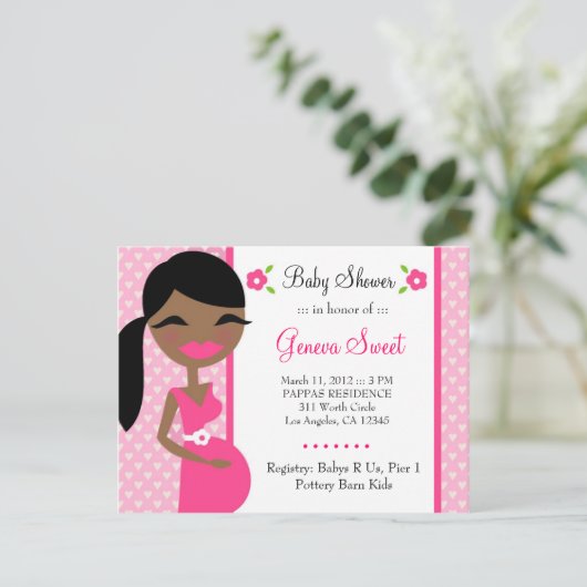 311 Mama Wordt Afrikaans-Amerikaans Roze Uitnodiging Briefkaart (Staand voorkant)