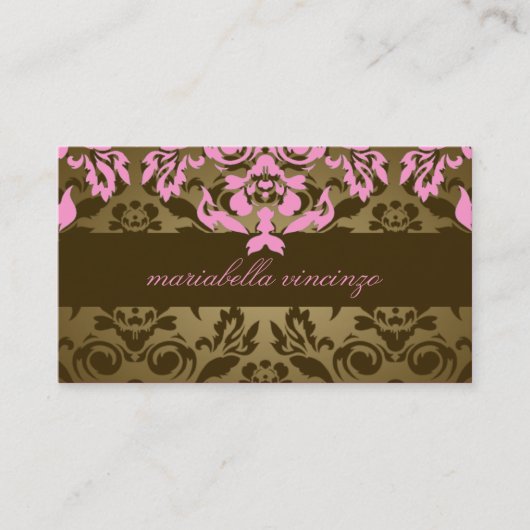 311-Mariabella Brown Damask Roze Visitekaartjes (Voorkant)