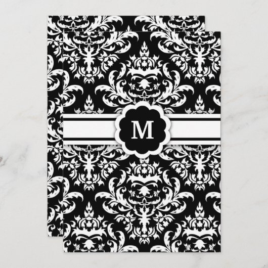 311-Marissa Monogram Damask Black Kaart (Voorkant / Achterkant)