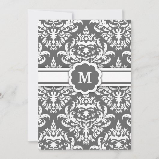 311-Marissa Monogram Damask Charcoal Kaart (Voorkant)