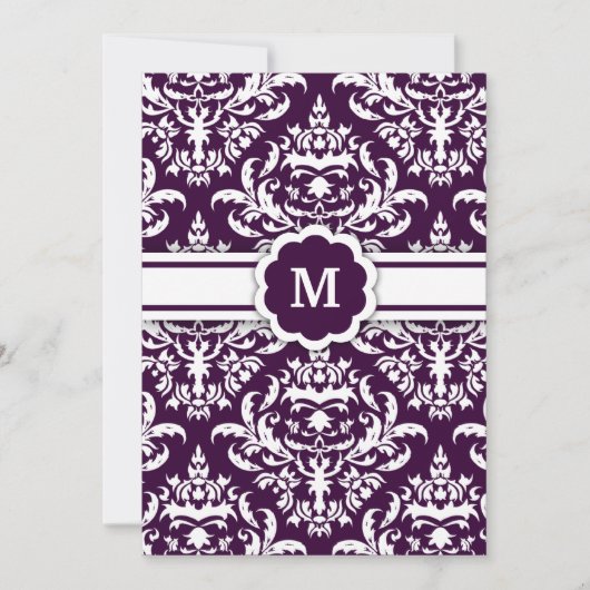 311-Marissa Monogram Damask Eggplant Kaart (Voorkant)