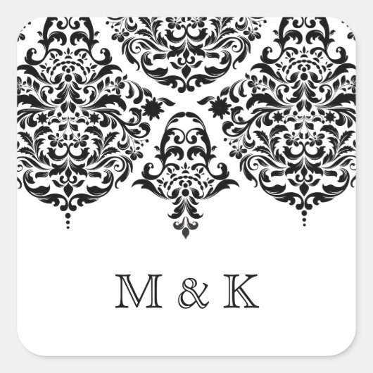 311 Mon Cherie Damask Black Hartelijk dank Vierkante Sticker (Voorkant)