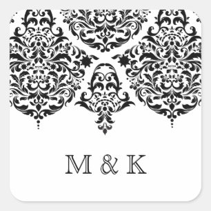 311 Mon Cherie Damask Black Hartelijk dank Vierkante Sticker