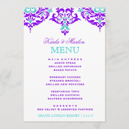 311 Mon Cherie Damask Plum Aqua Menu (Voorkant)