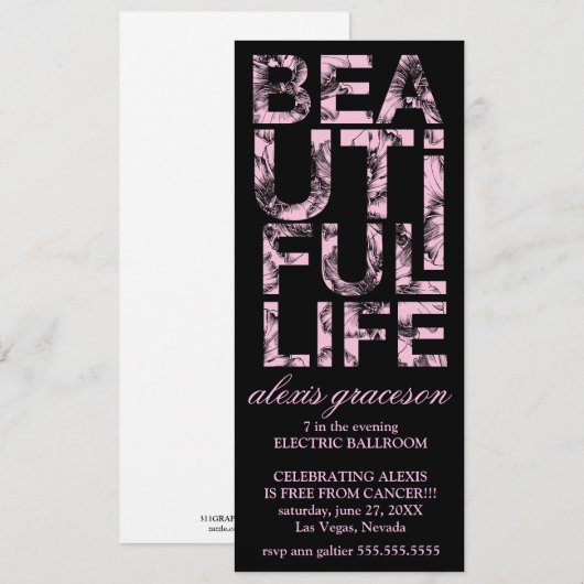 311 Mooie Life Cancer Free Party Kaart (Voorkant / Achterkant)