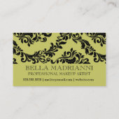 311 Moss Green Black Damask Monogram Flower Visitekaartje (Achterkant)