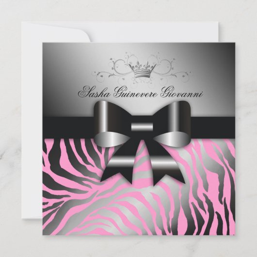 311-nacht Zebra Shimmer Black Bow Pink | Zoet 16 Kaart (Voorkant)