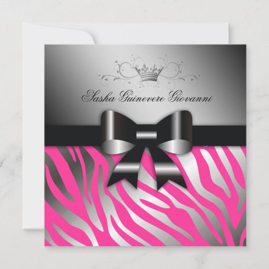 311 Nachtelijk Zebra Shimmer Black Bow Hot Pink |  Kaart (Voorkant)
