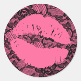 311 Oh kus het gewoon! Kant roze op roze lippen Ronde Sticker
