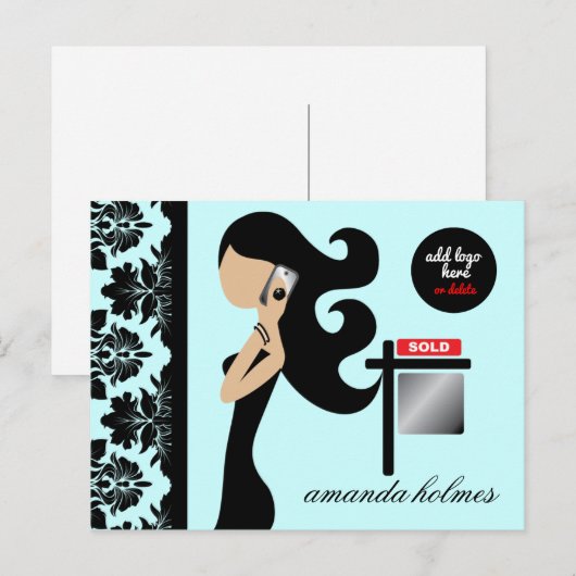 311 Onroerend goed Fashionista Brunette Blue Briefkaart (Voorkant / Achterkant)