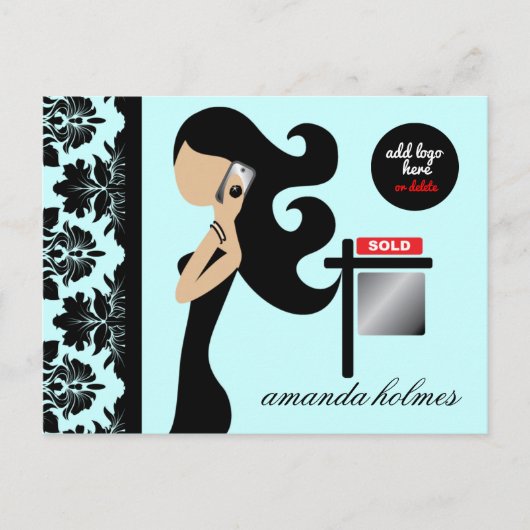 311 Onroerend goed Fashionista Brunette Blue Briefkaart (Voorkant)