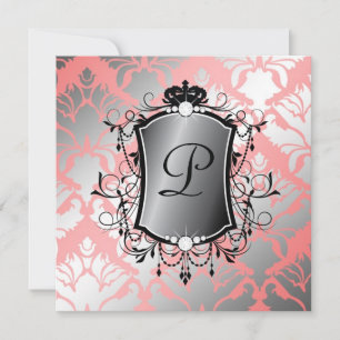 311 Ooh La La Coral Damask Baby shower Kaart