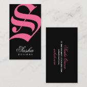 311-Oude Engelse monogram Noir n' Pink Visitekaartje (Voorkant / Achterkant)