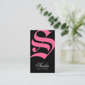 311-Oude Engelse monogram Noir n' Pink Visitekaartje (Staand voorkant)