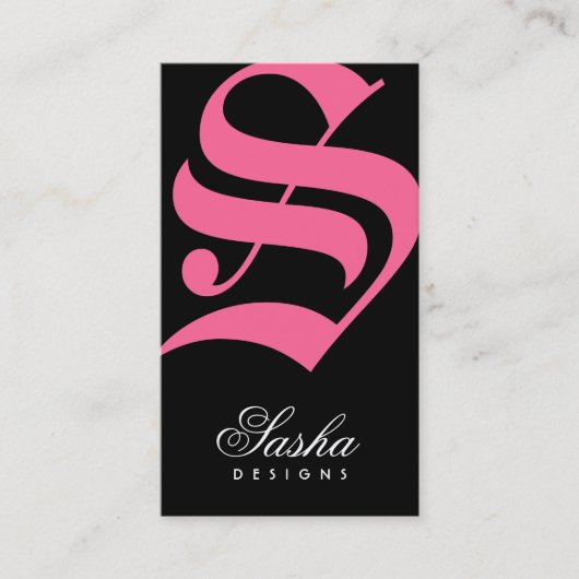311-Oude Engelse monogram Noir n' Pink Visitekaartje (Voorkant)