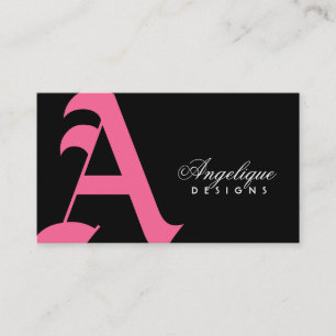 311-Oude Engelse monogram roze in zwart Visitekaartje
