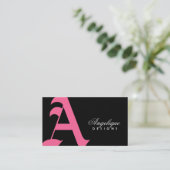 311-Oude Engelse monogram roze in zwart Visitekaartje (Staand voorkant)