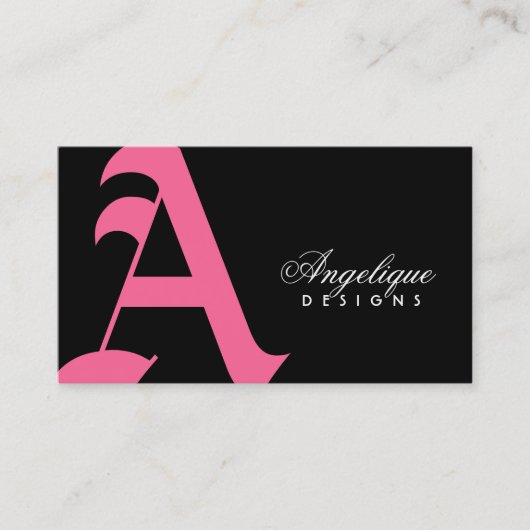 311-Oude Engelse monogram roze in zwart Visitekaartje (Voorkant)