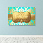 311 Overvloedige Gouden Damask Shimmer Turquoise Canvas Afdruk (Insitu (Houten vloer))