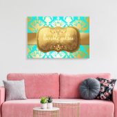 311 Overvloedige Gouden Damask Shimmer Turquoise Canvas Afdruk (Insitu (Woonkamer))