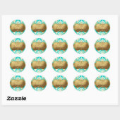 311 Overvloedige Gouden Damask Shimmer Turquoise Ronde Sticker (Vel)