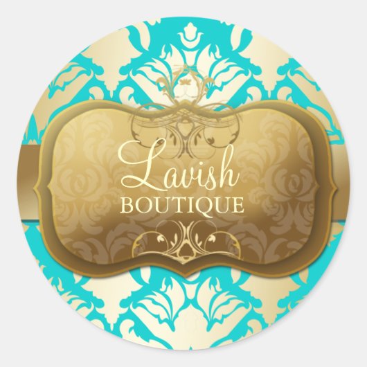 311 Overvloedige Gouden Damask Shimmer Turquoise Ronde Sticker (Voorkant)