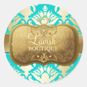 311 Overvloedige Gouden Damask Shimmer Turquoise Ronde Sticker