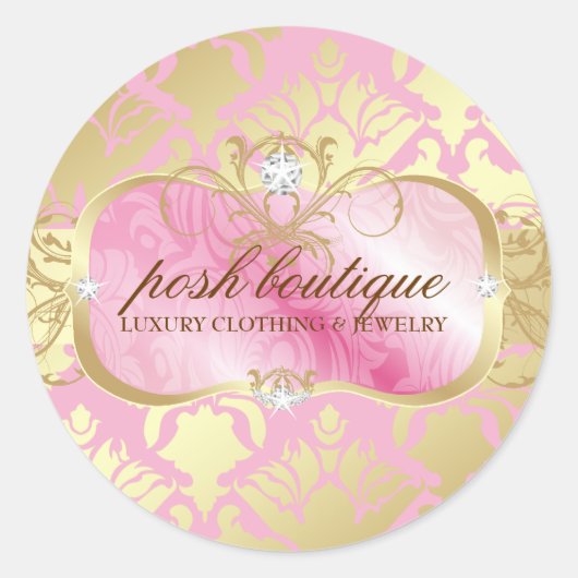 311 Overvloedige roze Platter & Damask Shimmer Gol Ronde Sticker (Voorkant)