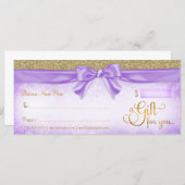 311 Paarse Faux Glitter Cadeaubon (Voorkant / Achterkant)