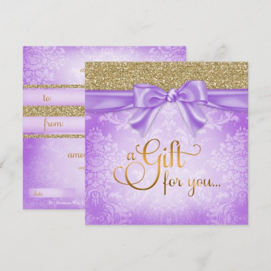 311 Paarse Faux Glitter Cadeaubon (Voorkant / Achterkant)