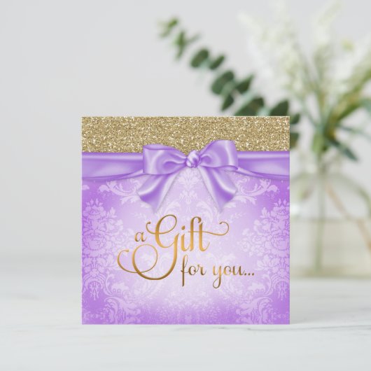 311 Paarse Faux Glitter Cadeaubon (Staand voorkant)