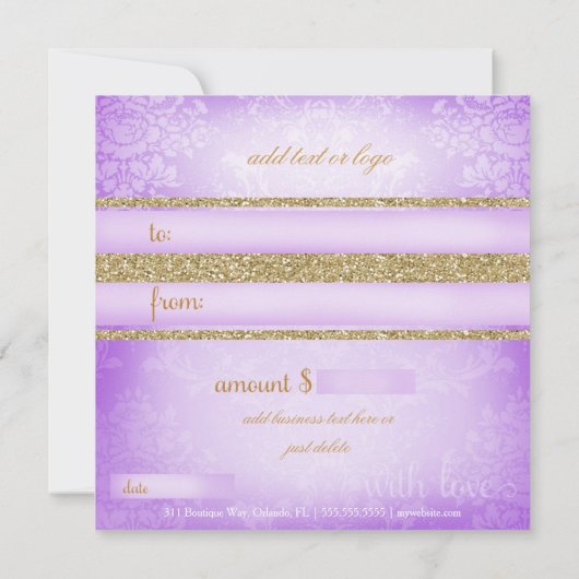 311 Paarse Faux Glitter Cadeaubon (Achterkant)