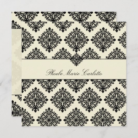 311-Phoebe Cream & Black Damask Invitation Kaart (Voorkant / Achterkant)