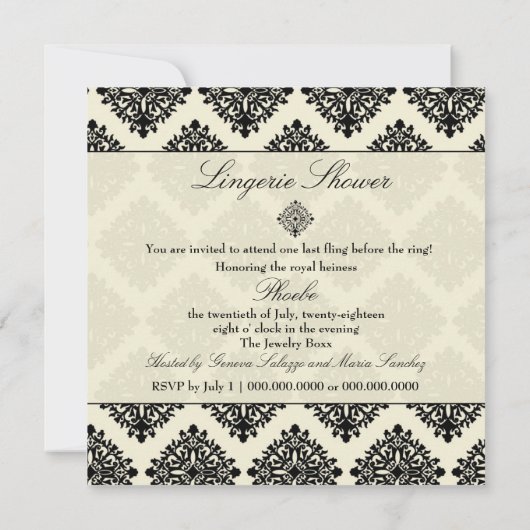 311-Phoebe Cream & Black Damask Invitation Kaart (Achterkant)